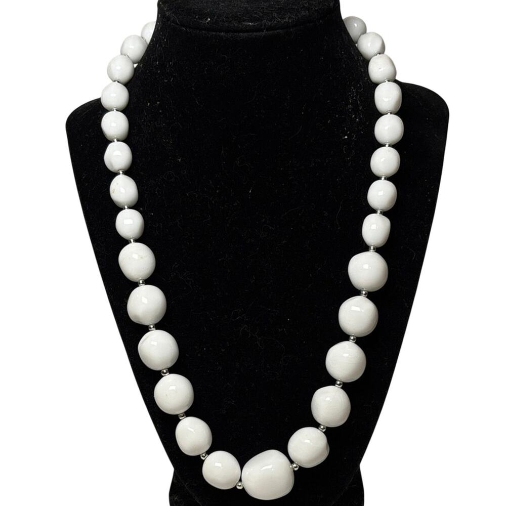 Vintage White Acrylic Bead Necklace 22” Irregular Statement Necklace